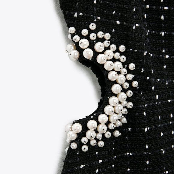 ZARA WOMEN'S TEXTURED DRESS WITH PEARL BEADS - Picture 8 of 9